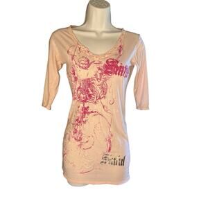 Sinful Women's Top Sz Small Pink 3/4 Sleeves Preowned "Love & Pride" /Angels